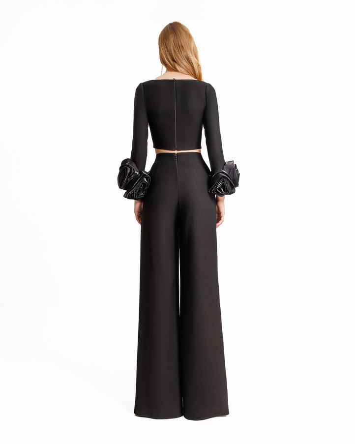 Gemy Maalouf Crepe Set With Floral Cuffs No. 7309
