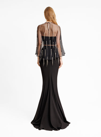 Gemy Maalouf Crepe Set With Beaded Cape