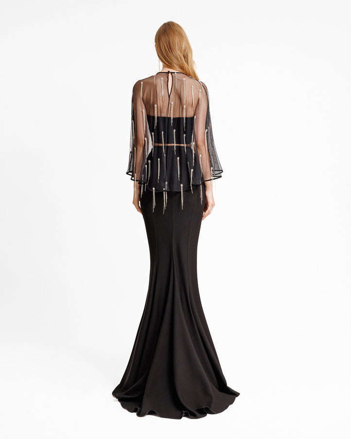 Gemy Maalouf Crepe Set With Beaded Cape