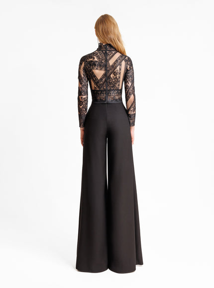 Gemy Maalouf Patterned Lace Top With Pants Set