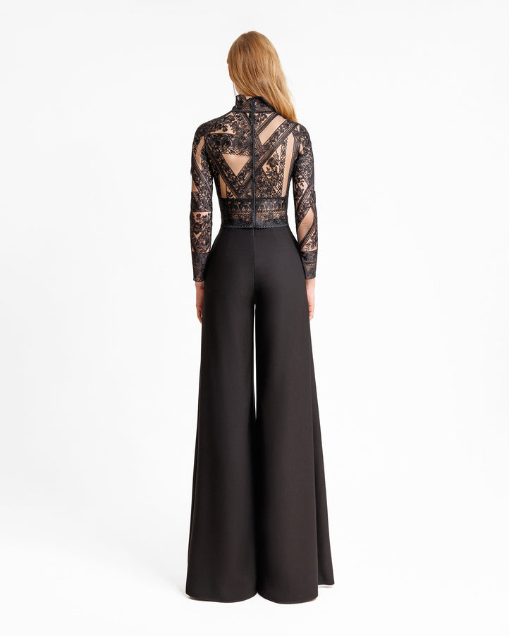 Gemy Maalouf Patterned Lace Top With Pants Set