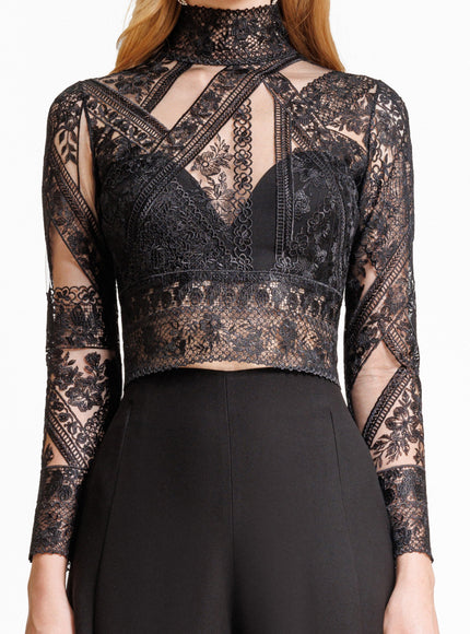Gemy Maalouf Patterned Lace Top With Pants Set