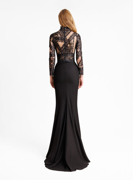 Gemy Maalouf Patterned Lace Top With Skirt Set