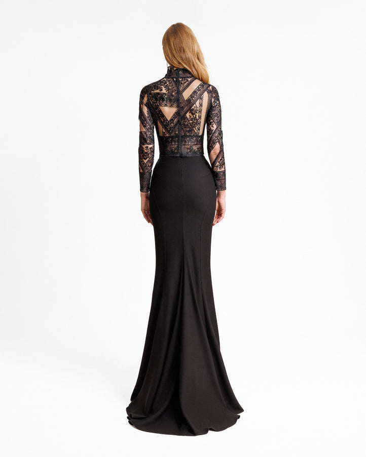 Gemy Maalouf Patterned Lace Top With Skirt Set