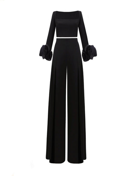 Gemy Maalouf Crepe Set With Floral Cuffs No. 7309