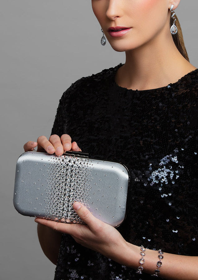 Ariel Taub Ella Silver Crystal Clutch