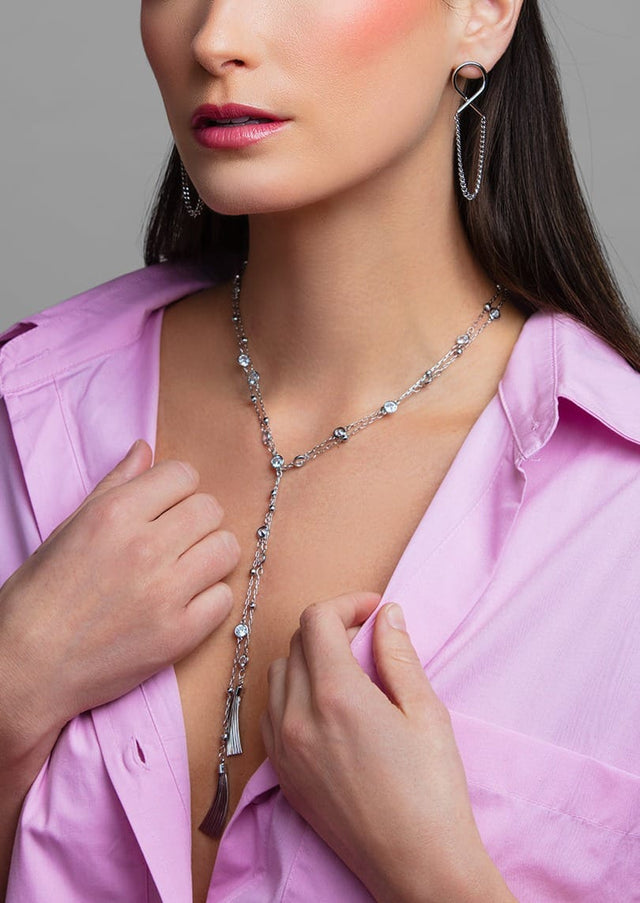London Crystal Tassel Lariat Necklace