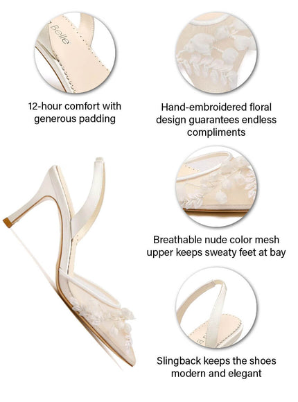 Bella Belle Libby Ivory Lily of the Valley Mesh Slingback Kitten Heels