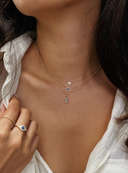 Zoe Lev 14K Gold Hamsa with Tiny Diamond Pendant