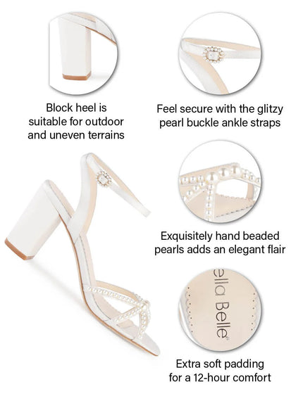 Bella Belle Lilia Ivory Pearl Strap Block Heel Bridal Shoes