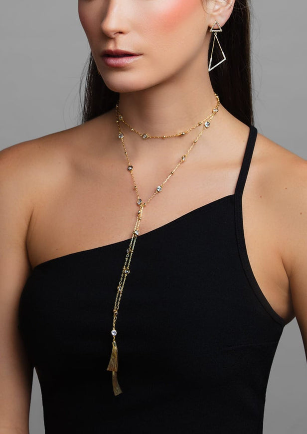 London Crystal Tassel Lariat Necklace