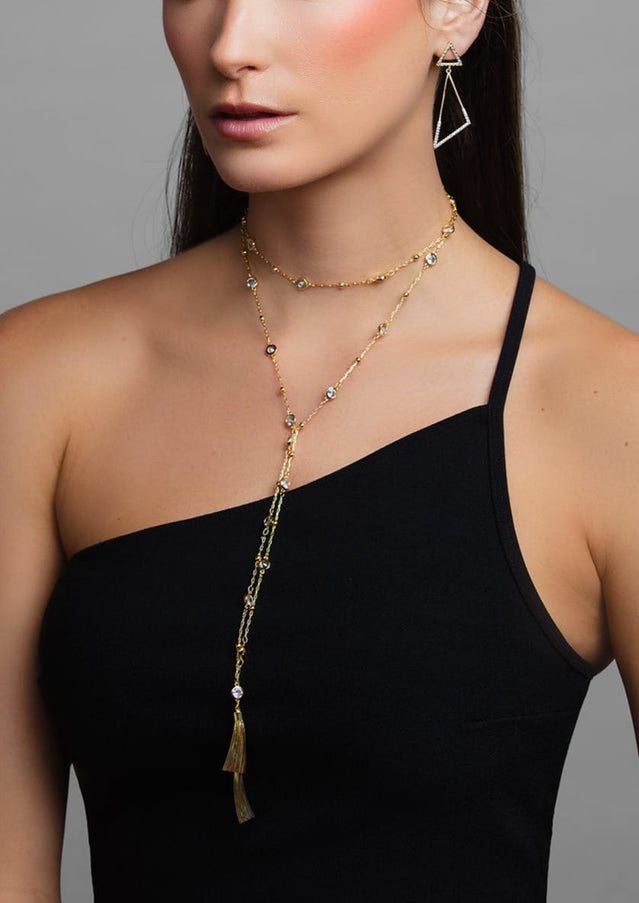 London Crystal Tassel Lariat Necklace