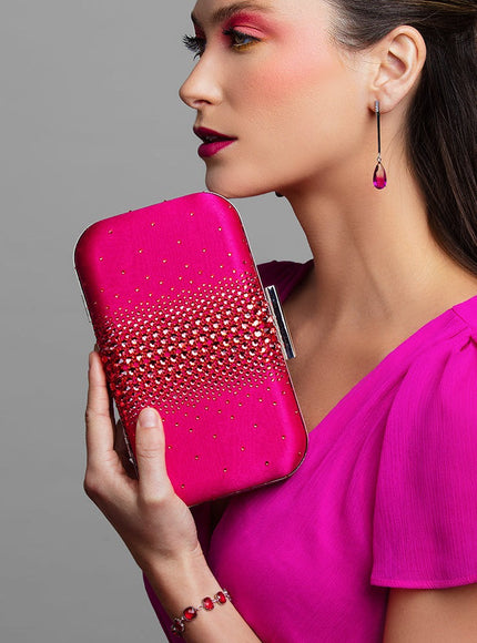 Ariel Taub Ella Hot Pink Crystal Clutch