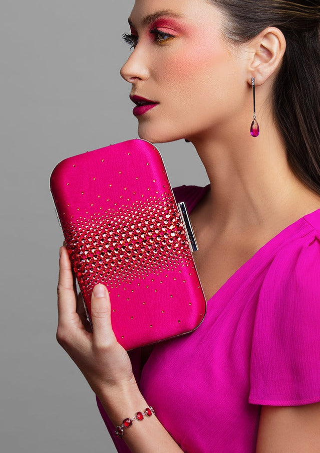 Ariel Taub Ella Hot Pink Crystal Clutch