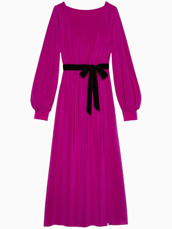 Gucci Purple Silk Belted Maxi Dress