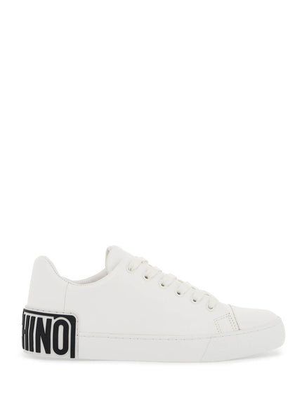 Moschino leather sneakers with rubber logo detail.