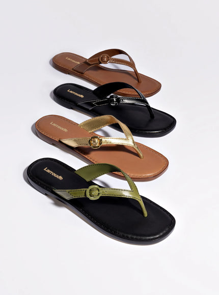 Larroude Mary Kate Flat Sandal In Black Leather