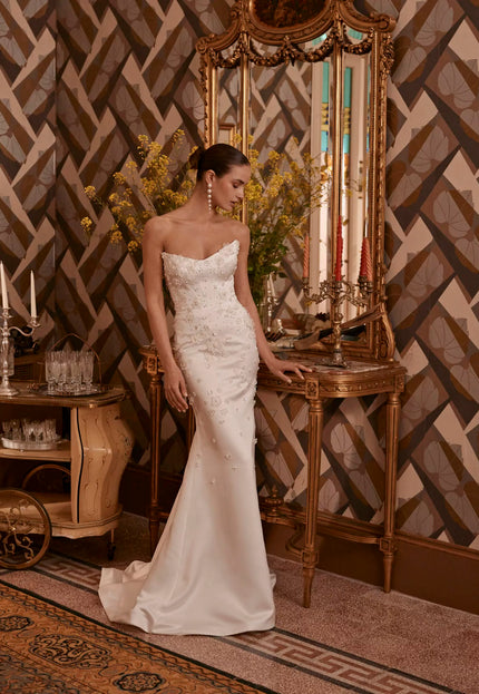 Euphemia Wedding Gown In Ivory Satin