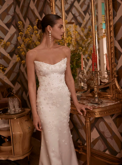 Euphemia Wedding Gown In Ivory Satin