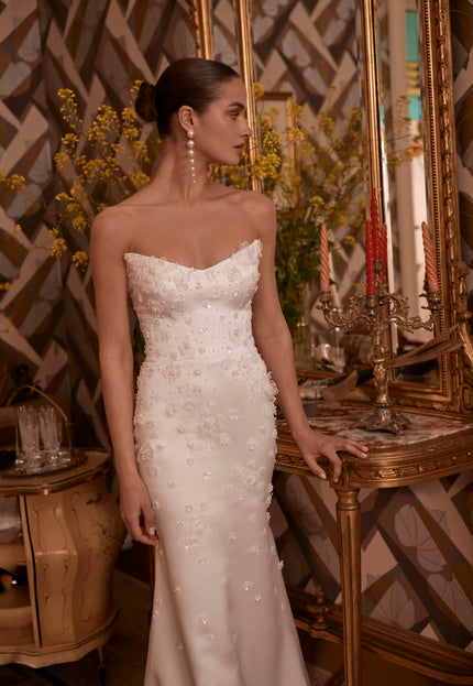 Euphemia Wedding Gown In Ivory Satin