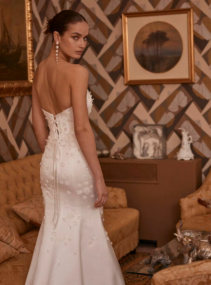 Euphemia Wedding Gown In Ivory Satin