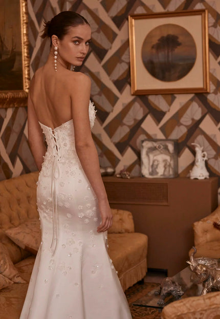 Euphemia Wedding Gown In Ivory Satin