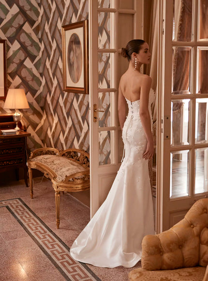 Euphemia Wedding Gown In Ivory Satin
