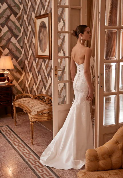 Euphemia Wedding Gown In Ivory Satin