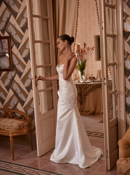 Euphemia Wedding Gown In Ivory Satin