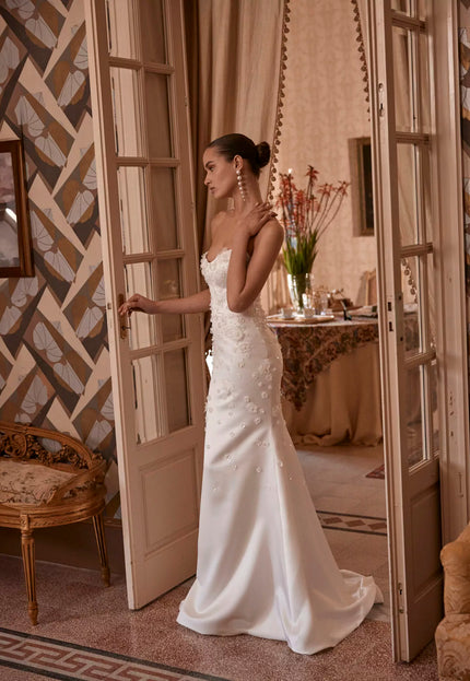 Euphemia Wedding Gown In Ivory Satin