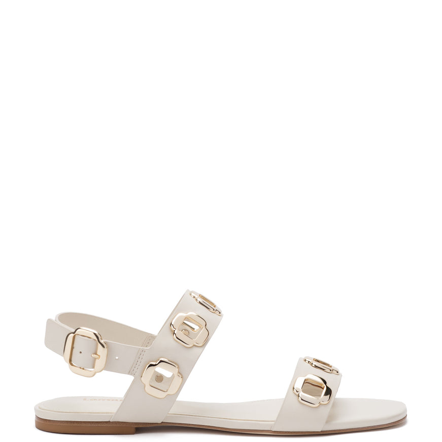 Larroude Milan Flat Sandal In Ivory Leather Ivory