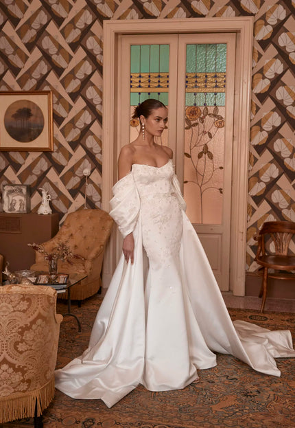 Euphemia Wedding Gown In Ivory Satin