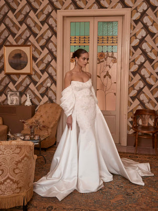 Euphemia Wedding Gown In Ivory Satin