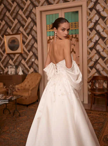 Euphemia Wedding Gown In Ivory Satin