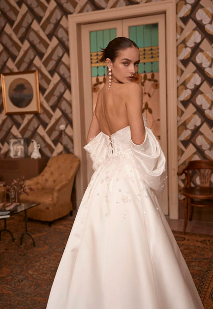 Euphemia Wedding Gown In Ivory Satin