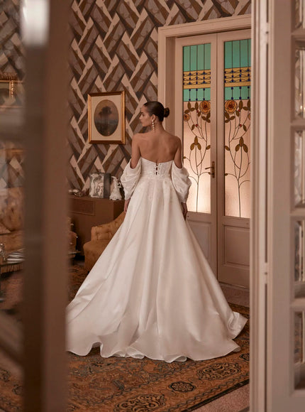 Euphemia Wedding Gown In Ivory Satin