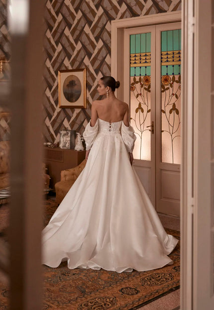 Euphemia Wedding Gown In Ivory Satin