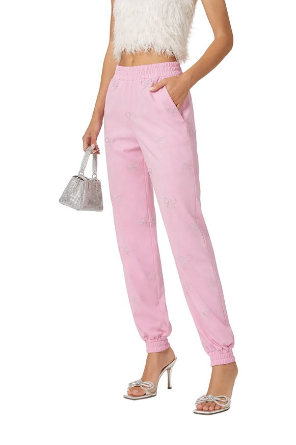 Mach & Mach Pink Crystal Bow Sweatpants