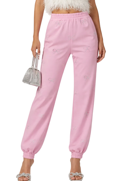 Mach & Mach Pink Crystal Bow Sweatpants