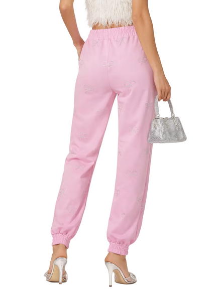 Mach & Mach Pink Crystal Bow Sweatpants