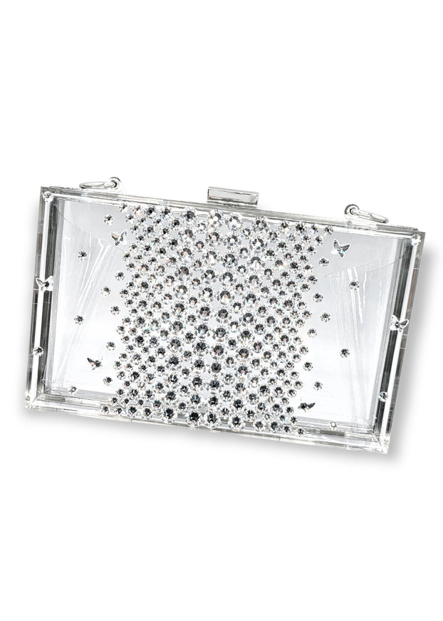 Ariel Taub Madison Butterfly Crystal Lucite Clutch