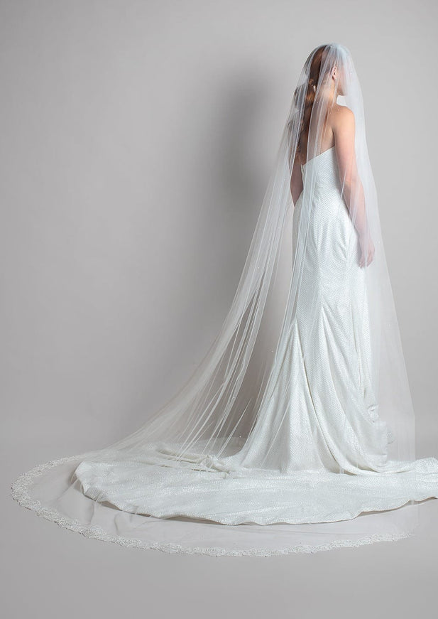 Magnolia Pearl and Floral Lace Cathedral Veil