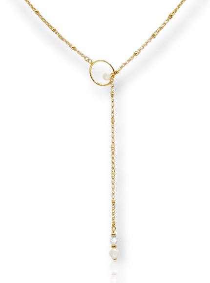 Mila Crystal and Pearl Lariat Necklace