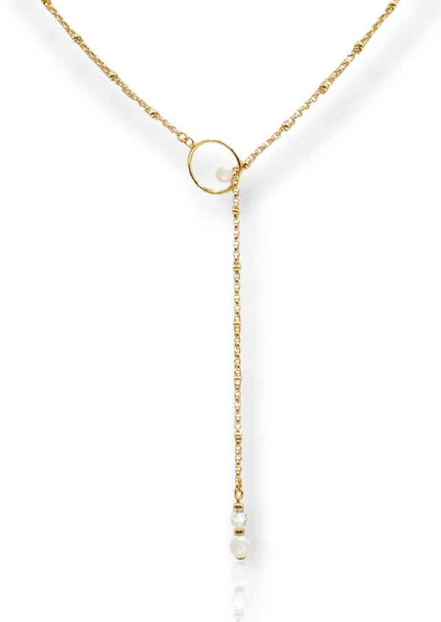 Mila Crystal and Pearl Lariat Necklace
