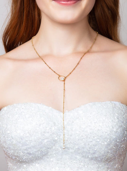 Mila Crystal and Pearl Lariat Necklace