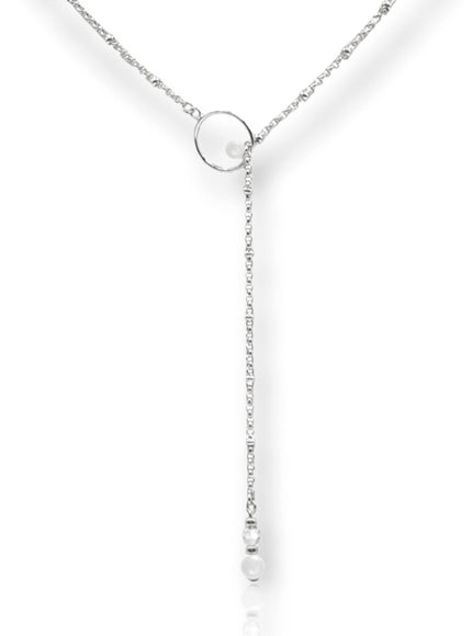 Mila Crystal and Pearl Lariat Necklace