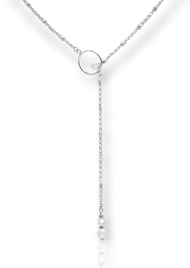 Mila Crystal and Pearl Lariat Necklace