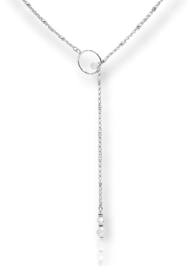 Mila Crystal and Pearl Lariat Necklace