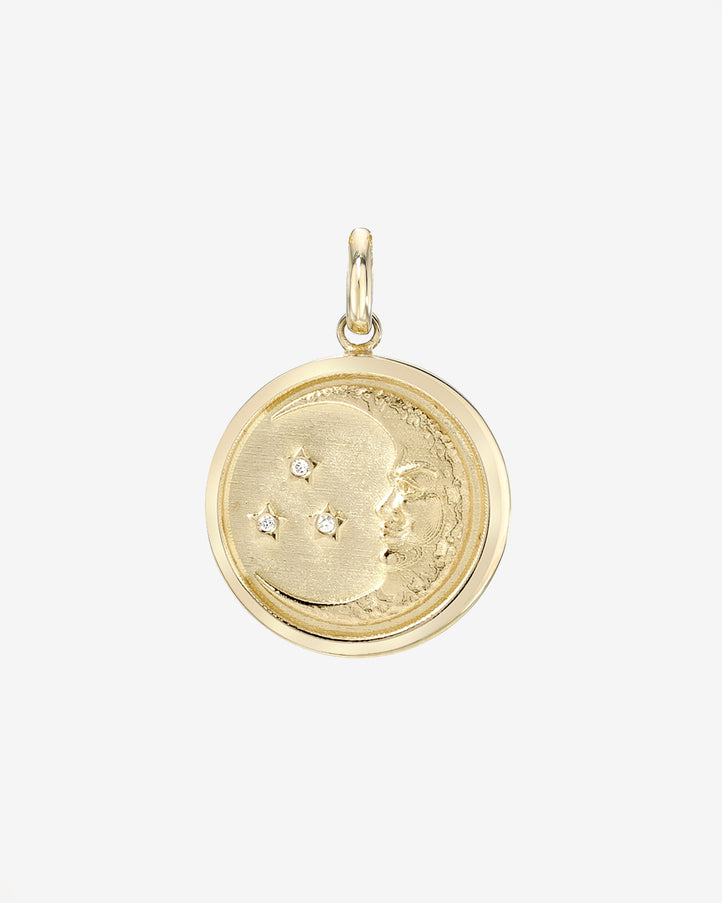 Zoe Lev 14K Gold and Diamond Moon Medallion Pendant