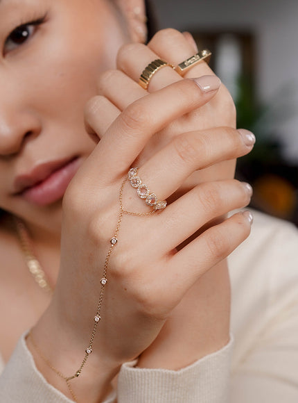 Zoe Lev 14K Gold Multiple Bezel Diamond Hand Chain